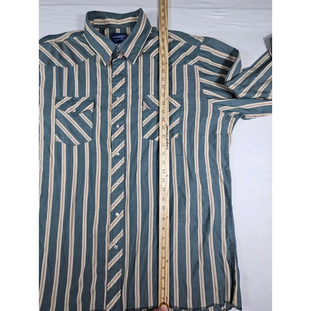 Wrangler Western Shirt Mens 2XLT Pearl Snap Teal Tan Striped Long Sleeve 75951PP